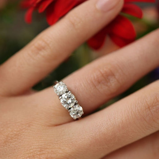 Modern Three Stone Diamond and Platinum Ring, 1.60ct