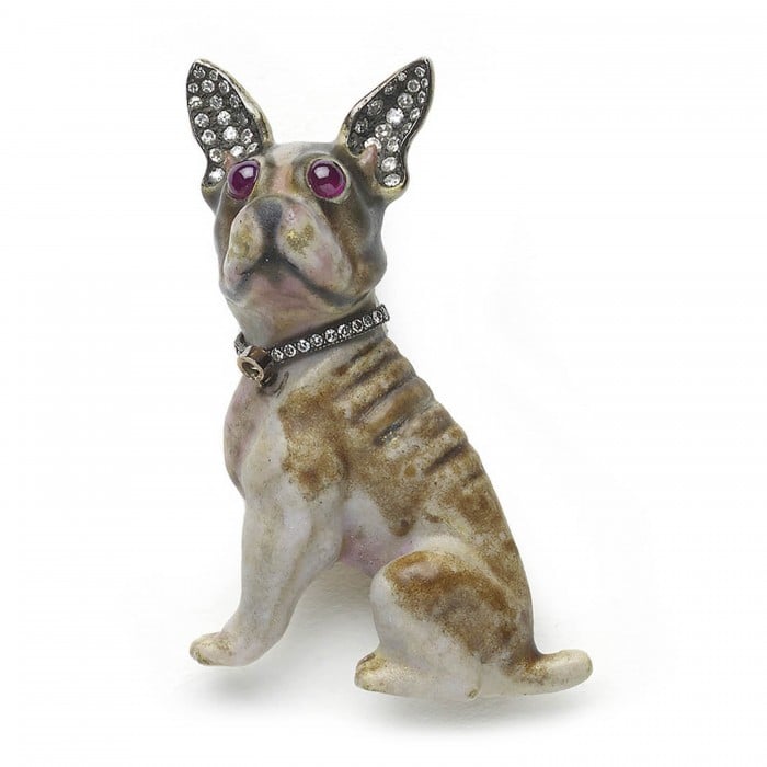 Moira Enamel, Diamond, Ruby and Gold French Bulldog Brooch