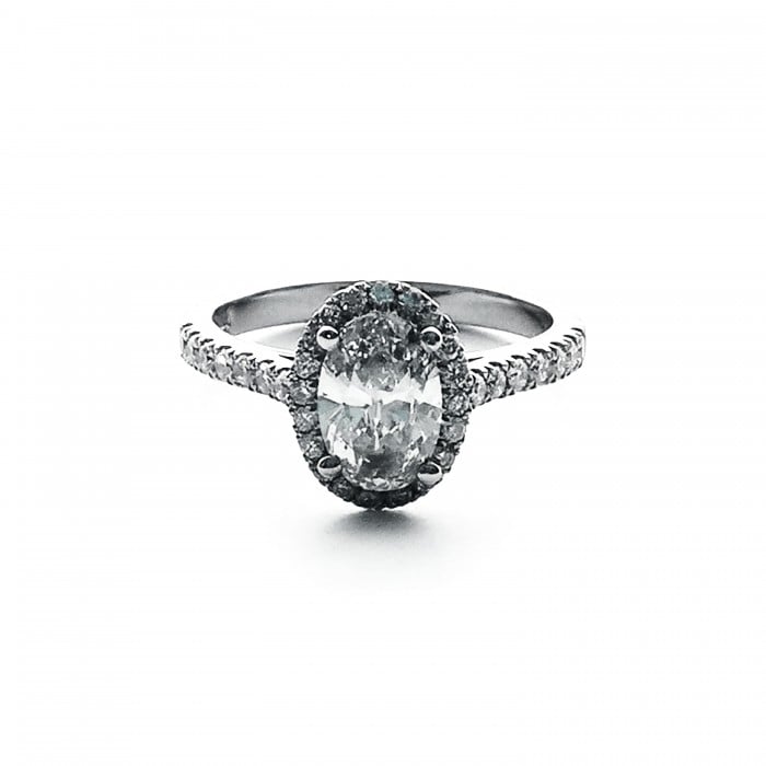 Oval Diamond Micro Pavé Halo Platinum Ring, 1.00ct D VS2