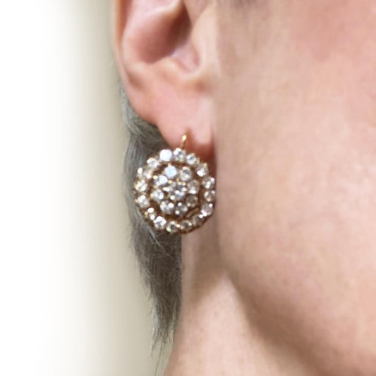 Portuguese Diamond and Gold Cluster Earrings, 4.50ct
