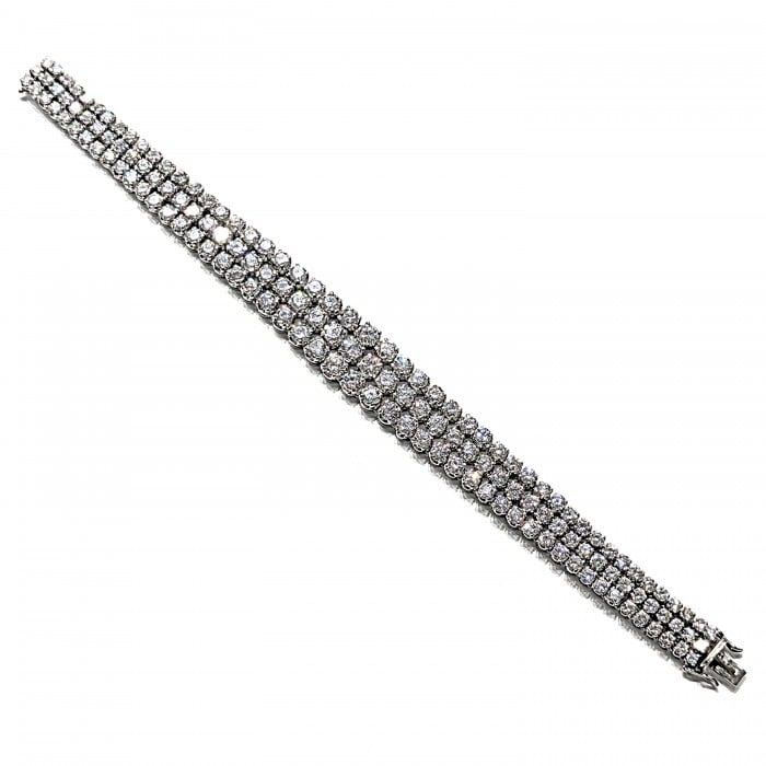 Three Row Diamond and Platinum Bracelet, Circa 1980, 19.00 Carats