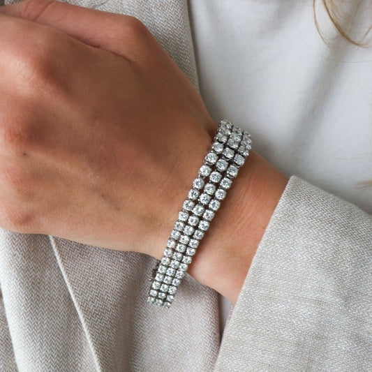 Three Row Diamond and Platinum Bracelet, Circa 1980, 19.00 Carats
