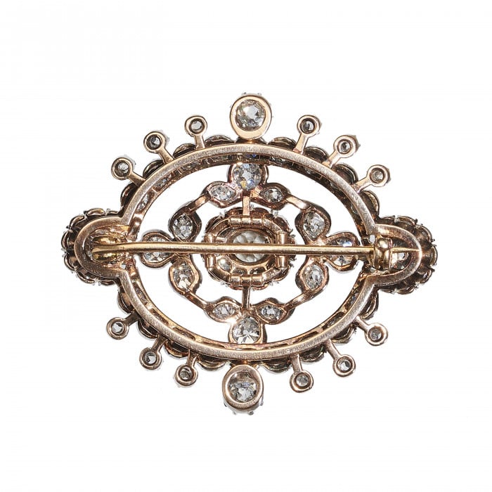 Victorian Diamond and Silver-Upon-Gold Brooch, Circa 1875
