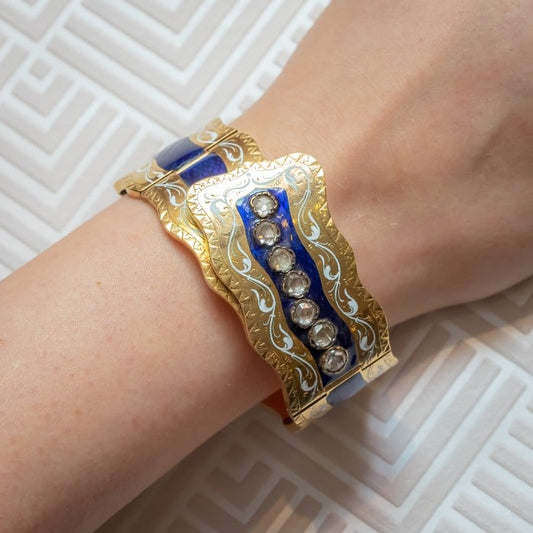 Victorian Enamel Diamond and Gold Bangle, Circa 1850