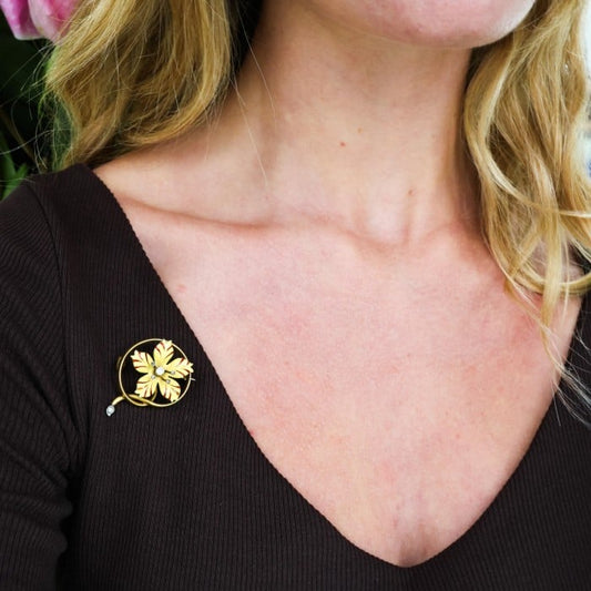 Victorian Enamel Diamond and Gold Flower Brooch, Circa 1890