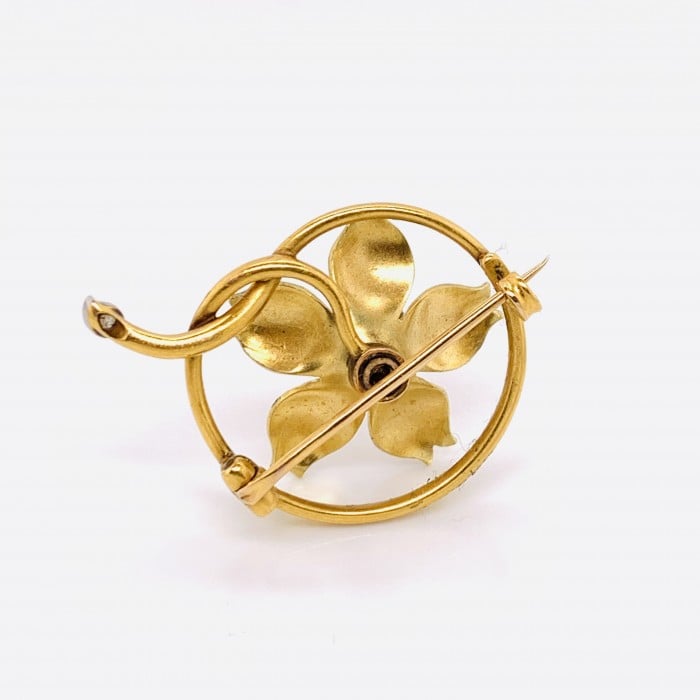 Victorian Enamel Diamond and Gold Flower Brooch, Circa 1890