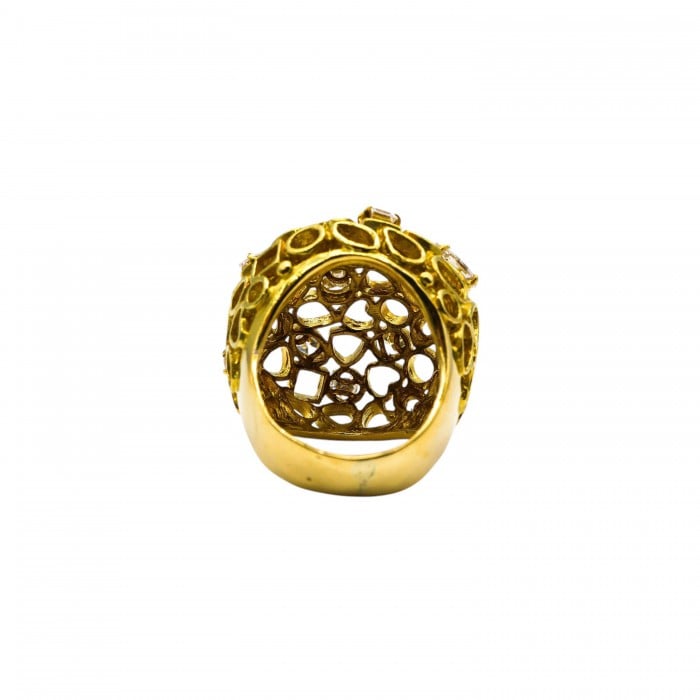 Vintage Andrew Grima Diamond and Gold Bombé Ring, 1969