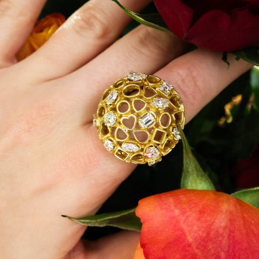 Vintage Andrew Grima Diamond and Gold Bombé Ring, 1969