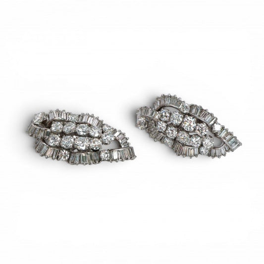 Vintage Boucheron Diamond and Platinum Earrings, in Fitted Case, Circa 1950, 8.00 Carats