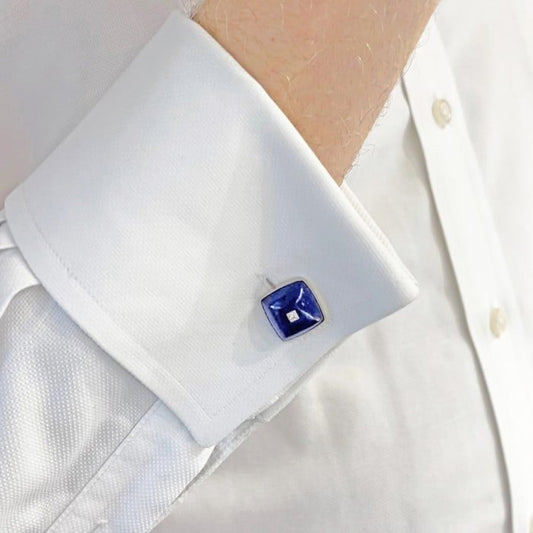 Vintage Lapis Lazuli Diamond and White Gold Cufflinks, Circa 1950