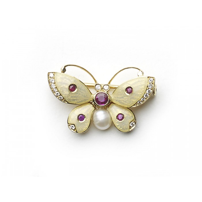 Enamel, Diamond and Ruby Butterfly Brooch