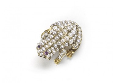 Antique Gold, Pearl & Ruby Frog Brooch, Circa 1900