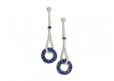 Sapphire and Diamond Platinum Drop Earrings