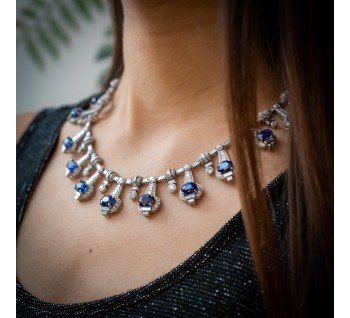 Modern Sapphire, Diamond and Platinum Fringe Necklace, 33.40 Carats