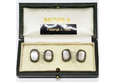 Russian Moonstone, Diamond, Gold and Silver Cufflinks, Circa 1900