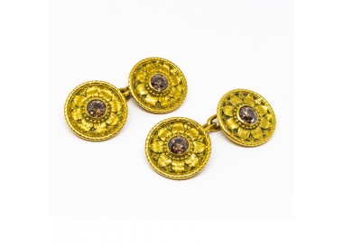 Desbazeille Art Nouveau Gold and Diamond Cufflinks