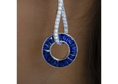 Sapphire and Diamond Platinum Drop Earrings