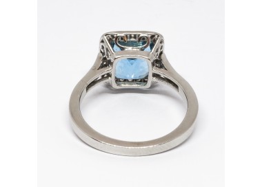 Aquamarine, Diamond and Platinum Cluster Ring