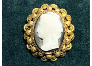 Antique Hardstone Cameo and Gold Brooch, Circa 1875