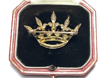 Antique Diamond Crown Brooch, Circa 1915 reverse