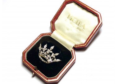 Antique Diamond Crown Brooch, Circa 1915 in box