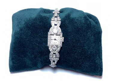 Lusserna for R H Macy Art Deco Diamond and Platinum Cocktail Wristwatch, Circa 1930