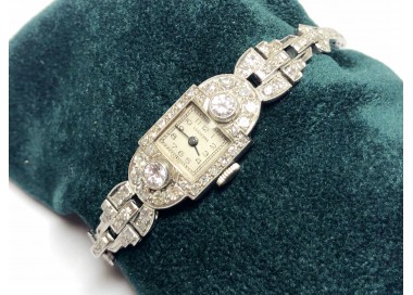 Lusserna for R H Macy Art Deco Diamond and Platinum Cocktail Wristwatch, Circa 1930