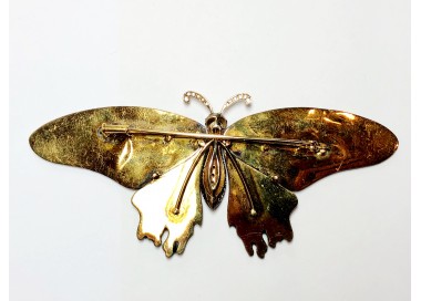 Scarlet Mormon Enamel and Diamond Butterfly Brooch