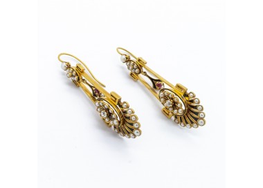Victorian Gold, Pearl, Diamond and Ruby Earrings