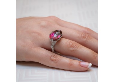 Pink Tourmaline Diamond and Platinum Ring