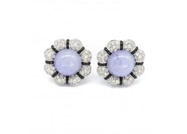 Lavender Jade and Diamond Flower Earrings