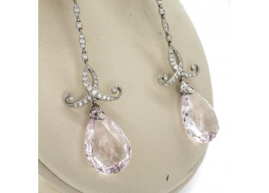 Modern Morganite Diamond and Platinum Drop Earrings