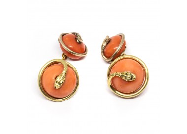 Coral and Gold Snake Cufflinks, Circa 1890