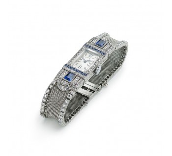 Tiffany & Co. Diamond Sapphire and Platinum Watch, Circa 1930