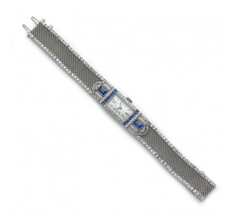 Tiffany & Co. Diamond Sapphire and Platinum Watch, Circa 1930
