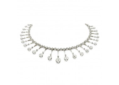 Antique Diamond Fringe Tiara Necklace, Silver Upon Gold, Circa 1910