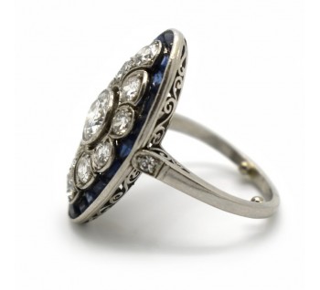 Art Deco Style Sapphire and Diamond Platinum Ring side