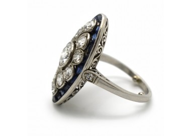 Art Deco Style Sapphire and Diamond Platinum Ring side