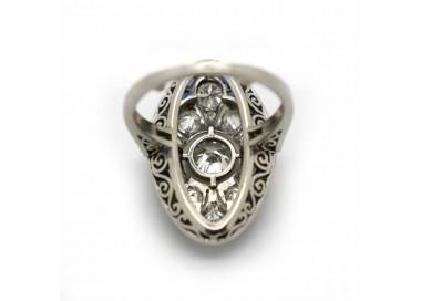 Art Deco Style Sapphire and Diamond Platinum Ring rear