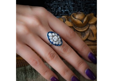 Art Deco Style Sapphire and Diamond Platinum Ring modelled