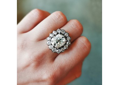 Old-Cut Diamond and Silver-Upon-Gold Cluster Ring, 4.18ct, modelled