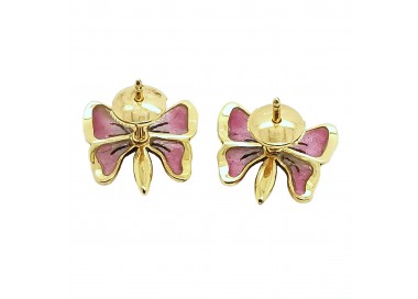 Moira Pink Plique à Jour Enamel, Diamond and Gold Butterfly Earrings