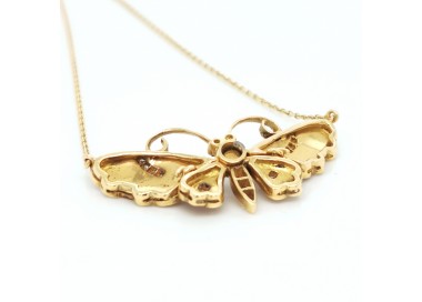 Modern Red Enamel Diamond and Gold Butterfly Pendant