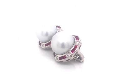 South Sea Pearl, Ruby and Diamond Earrings