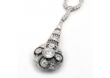 Diamond Platinum Floral Cluster Drop Pendant