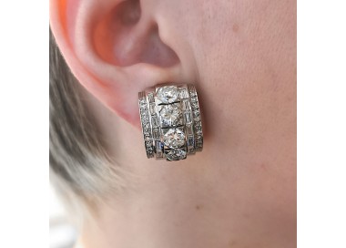 Art Deco Diamond and Platinum Earrings, Circa 1940