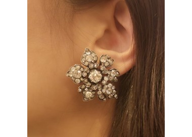 Antique Diamond Flower Earrings, Circa 1880