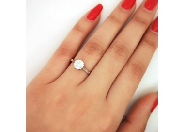 Diamond and Platinum Solitaire Ring, 0.87 Carats, modelled