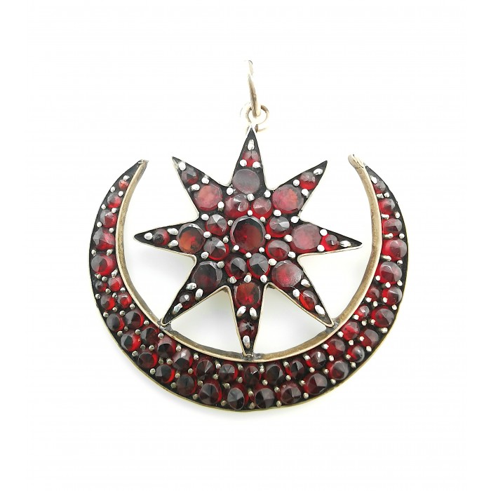 Garnet Star and Crescent Pendant, Circa 1890