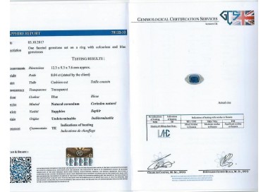 Cushion Cut Sapphire and Diamond Ring Certificate